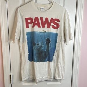 PAWS Graphic Cat Tee in White with Red Print